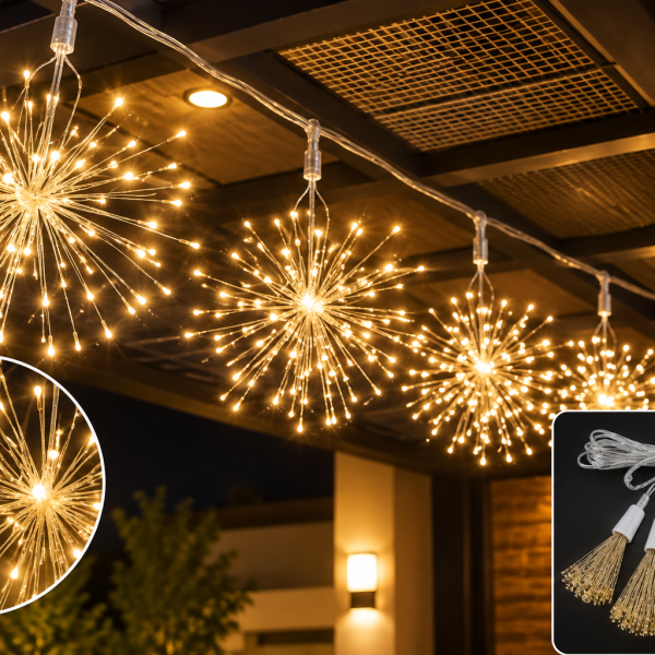 Новогодишни LED светилки – Огномет, 5 топки Ø15 см