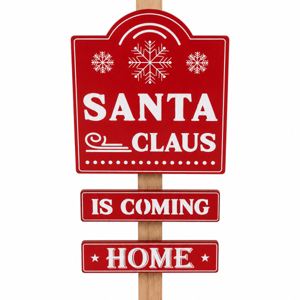 **🎅 Новогодишен дрвен знак „Santa Claus Is Coming“ – 38 см**