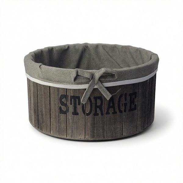 Сива кружна корпа STORAGE со платнена внатрешност